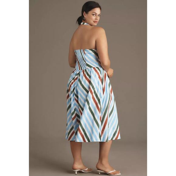 NWT Anthropologie Maeve Halter Midi Sundress $168 XXS Neutral Striped Motif - Picture 6 of 7